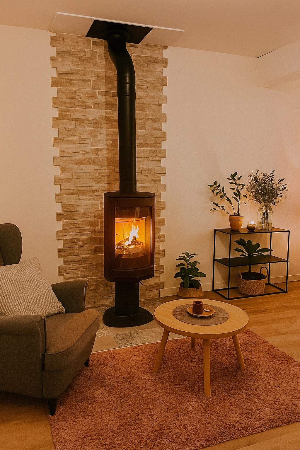 Installation d’un Jotul F363 sur pied surélevé dans une maison à Argences