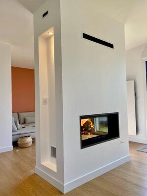 Réalisation d'une cheminée Horizon double face à Deauville