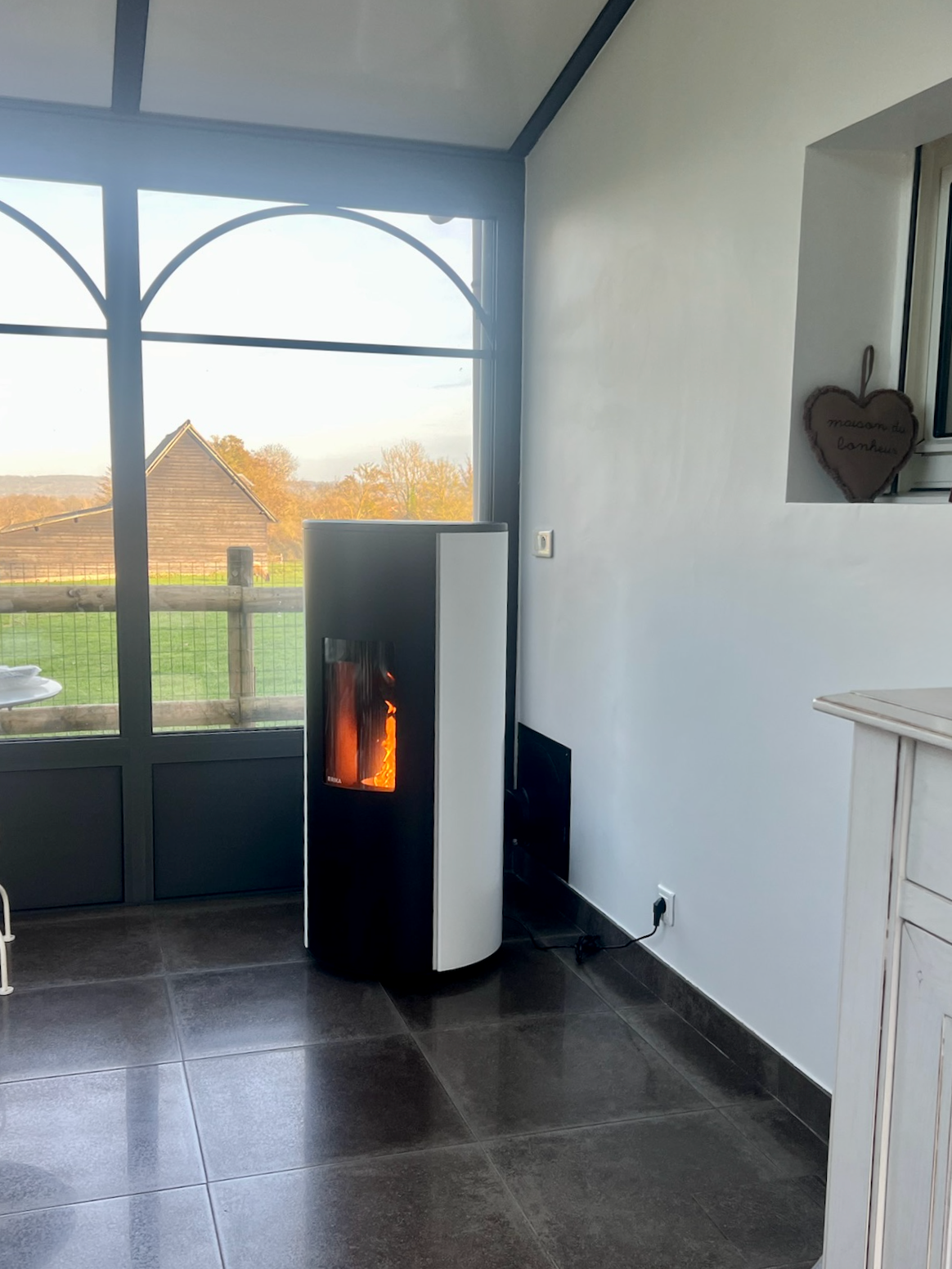 Installation d’un poêle à granulés au design arrondi Rika à Magny-le ...
