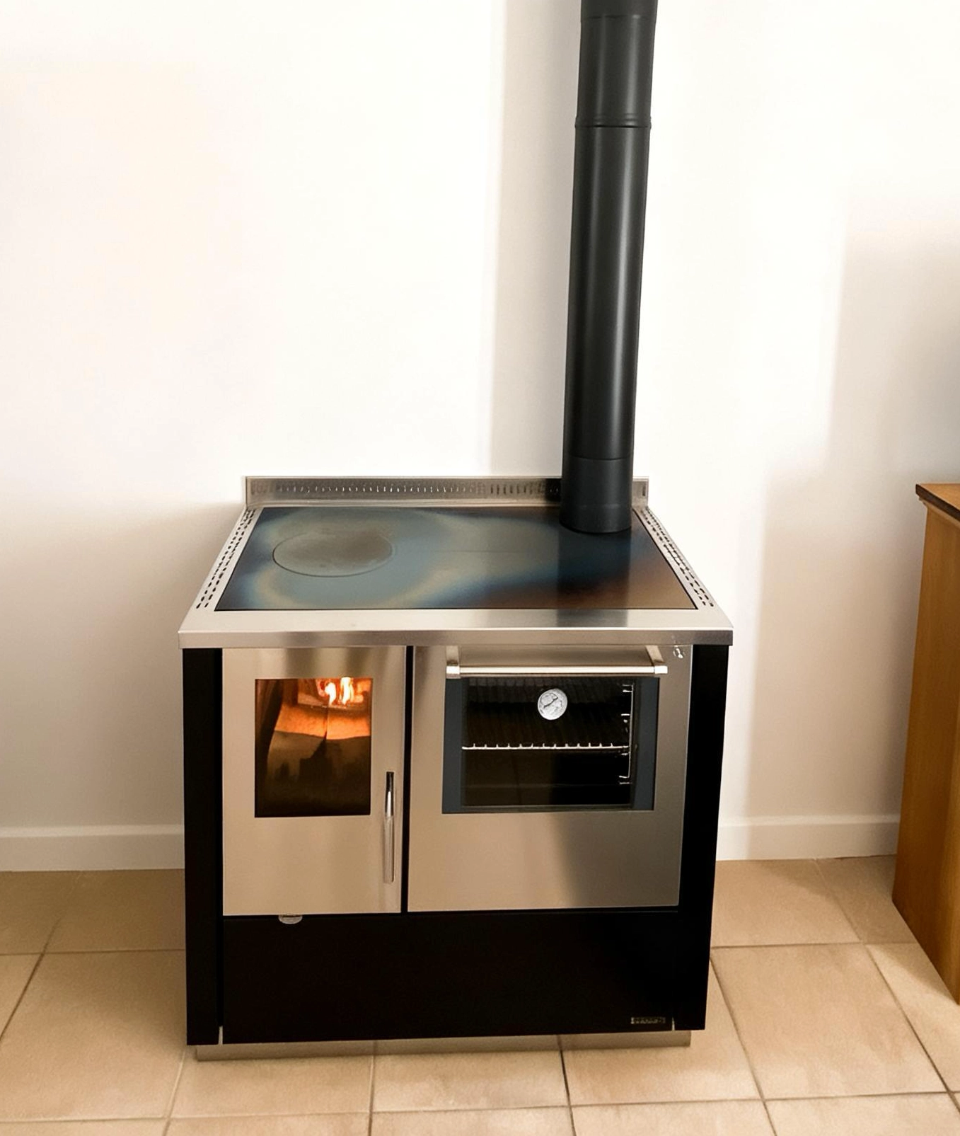 Pose d'une cuisinière à bois Rizzoli S90 Moderna à Ver-sur-Mer